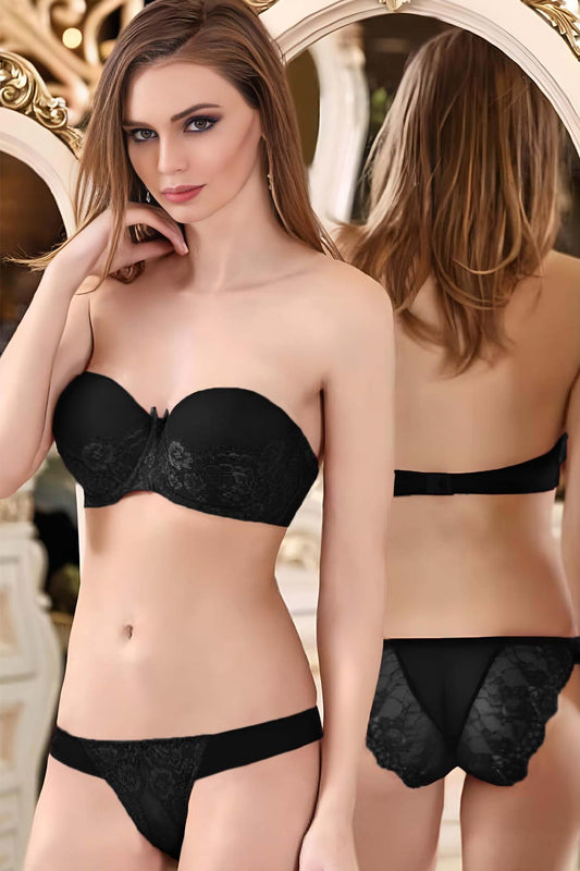 Nurteks Kadın Fantezi Destekli Straplez Sütyen ve Külot Takım Push-Up