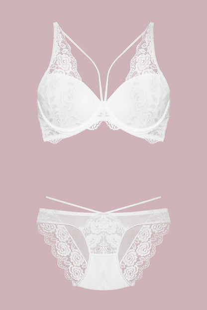 Nurteks Kadın Fantezi Destekli Sütyen ve Külot Takım Dantelli Şeritli Push-Up