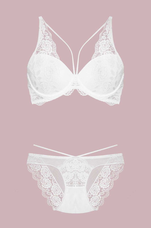 Nurteks Kadın Fantezi Destekli Sütyen ve Külot Takım Dantelli Şeritli Push-Up