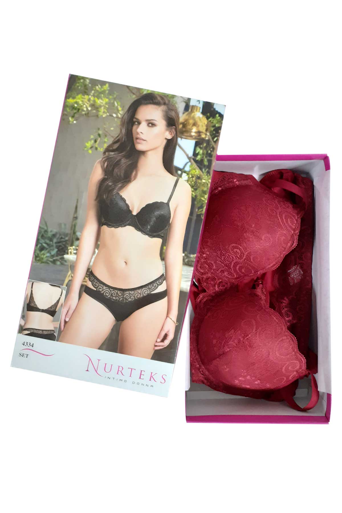 Nurteks Kadın Fantezi Desteksiz Sütyen ve Külot Takımı Dantel Detaylı