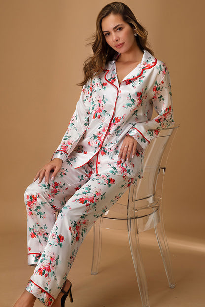 Nurteks Kadın Gömlek Pijama Takımı Saten Çiçekli