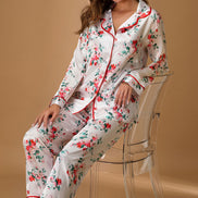 Nurteks Kadın Gömlek Pijama Takımı Saten Çiçekli