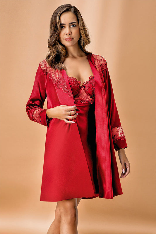 Nurteks Kadın Saten Gecelik Sabahlık Takım