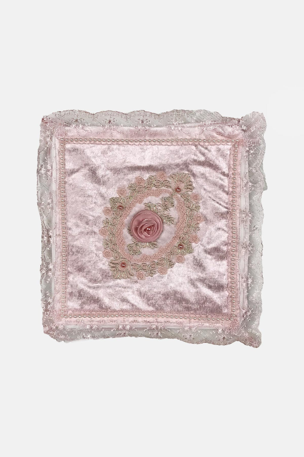 Palet Çeyiz Hurç Kadife Küçük Boy Hurç Kenarları Güpür 32X32 Cm
