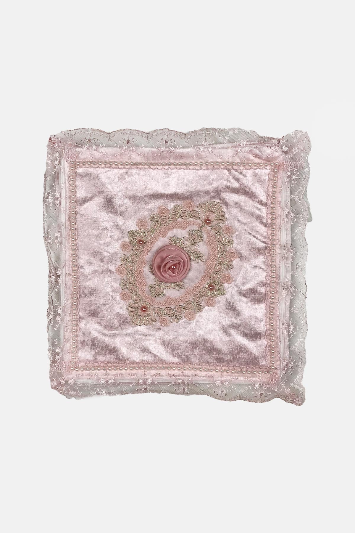 Palet Çeyiz Hurç Kadife Küçük Boy Hurç Kenarları Güpür 32X32 Cm