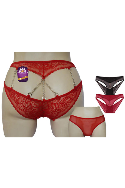 Papatya Kadın Bikini Külot Ön Tül Arka Bant Ortası Zincirli