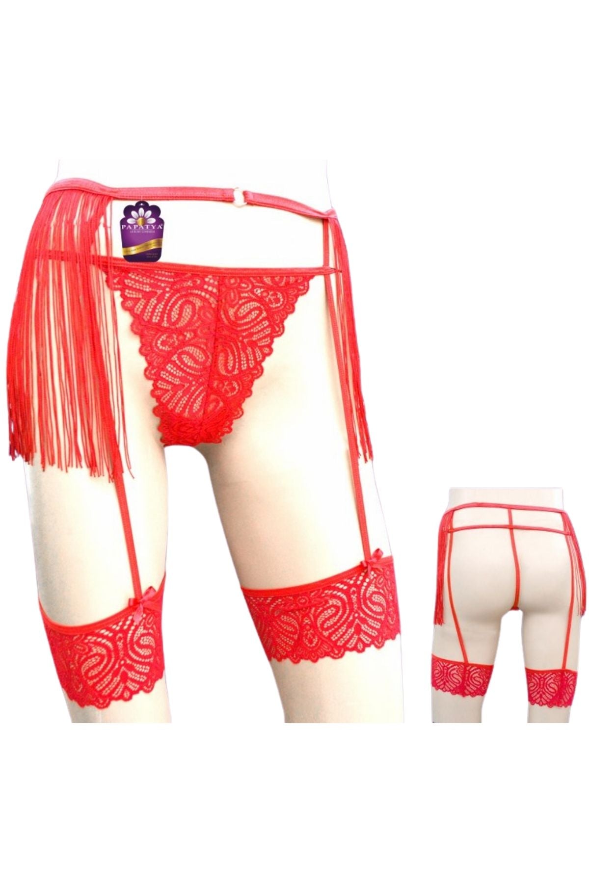 Papatya Kadın Tanga Külot Jartiyer Püsküllü Alt Bant Arka İp