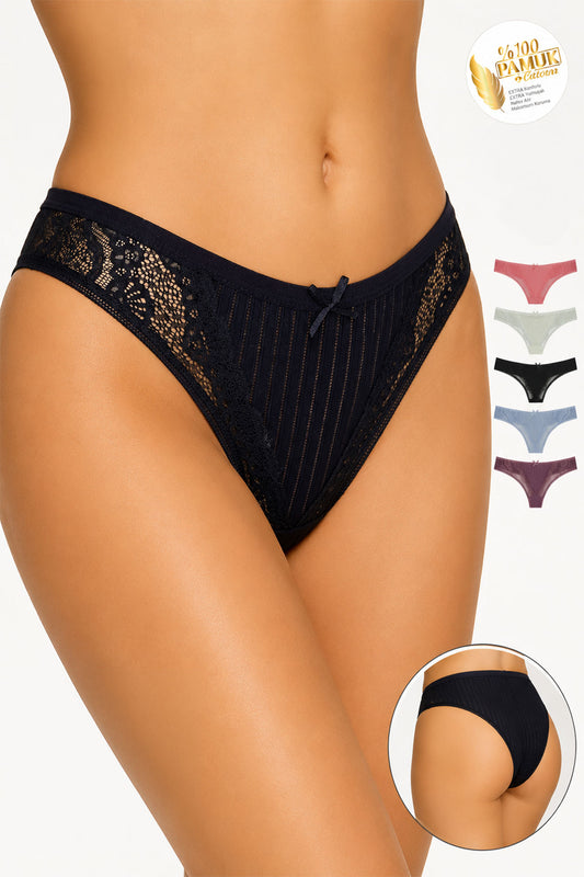 Papatya Kadın Tanga Külot Yan Bant Orta Arka Çizgili Ribana
