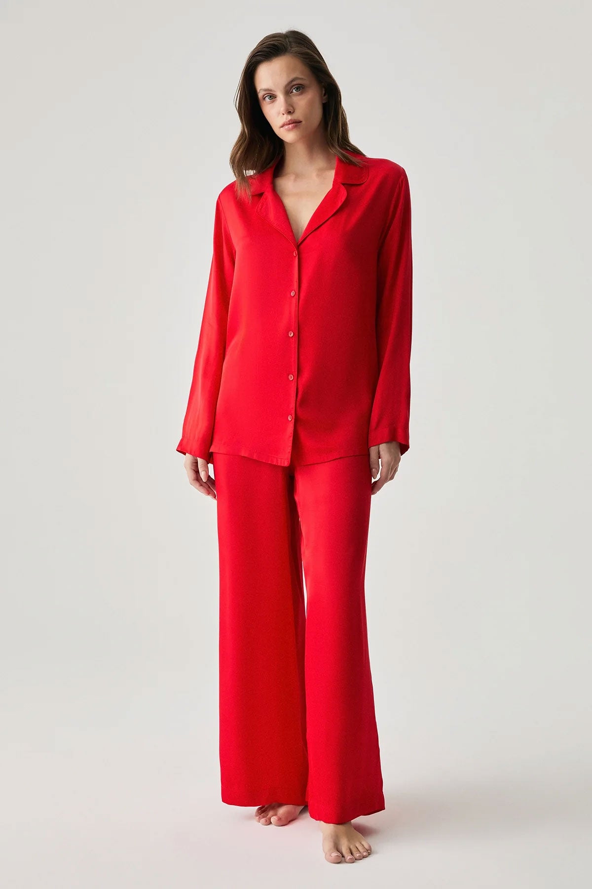 Penyemood Kadın Pijama Takımı Gömlek Yaka Bol Paça Viskon