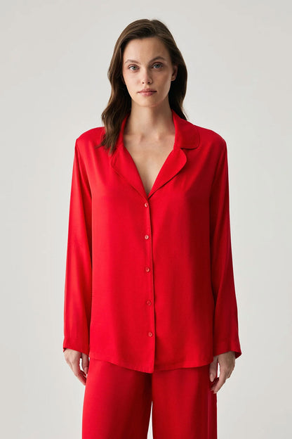 Penyemood Kadın Pijama Takımı Gömlek Yaka Bol Paça Viskon