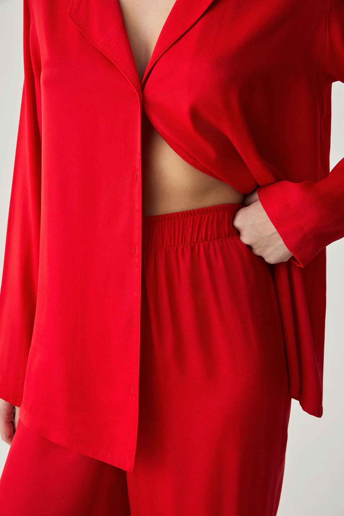 Penyemood Kadın Pijama Takımı Gömlek Yaka Bol Paça Viskon