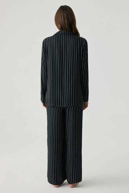 Penyemood Kadın Pijama Takımı Gömlek Yaka Bol Paça Viskon Çizgili