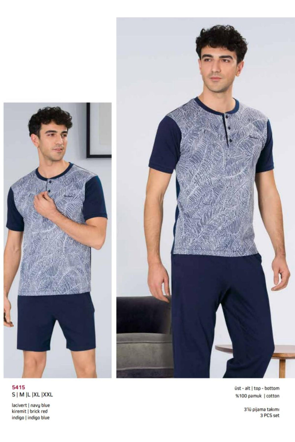 Pierre Cardin Erkek 3'lü Pijama Takımı Jakarlı