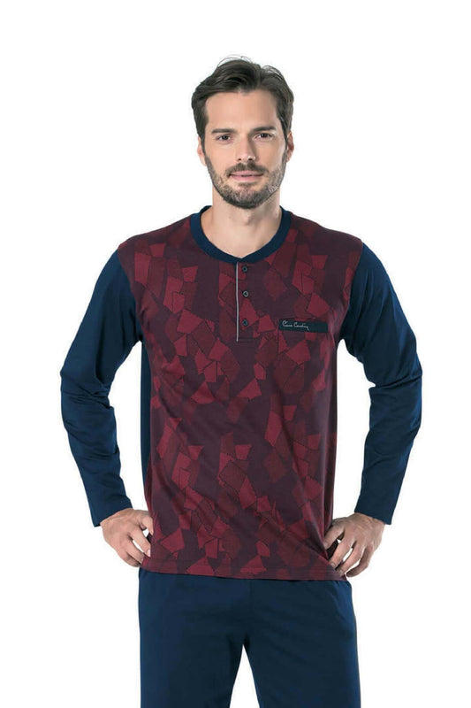 Pierre Cardin Erkek Çeyizlik Pijama Takımı 3 Düğmeli Jakar Dokumalı Pamuklu