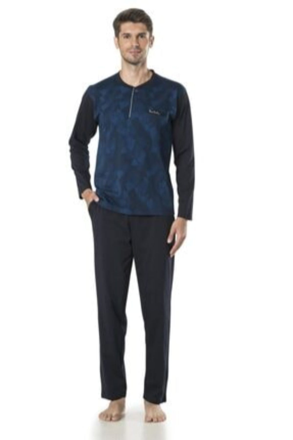Pierre Cardin Erkek Çeyizlik Pijama Takımı 3 Düğmeli Jakar Dokumalı Pamuklu