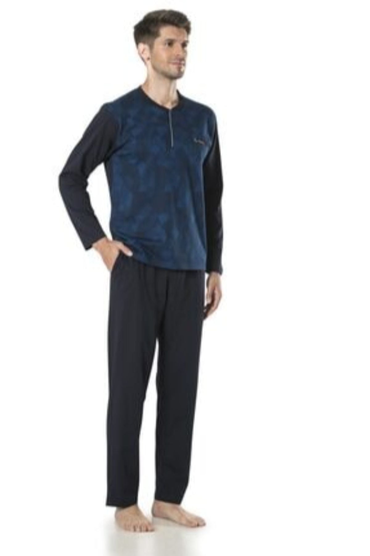 Pierre Cardin Erkek Çeyizlik Pijama Takımı 3 Düğmeli Jakar Dokumalı Pamuklu