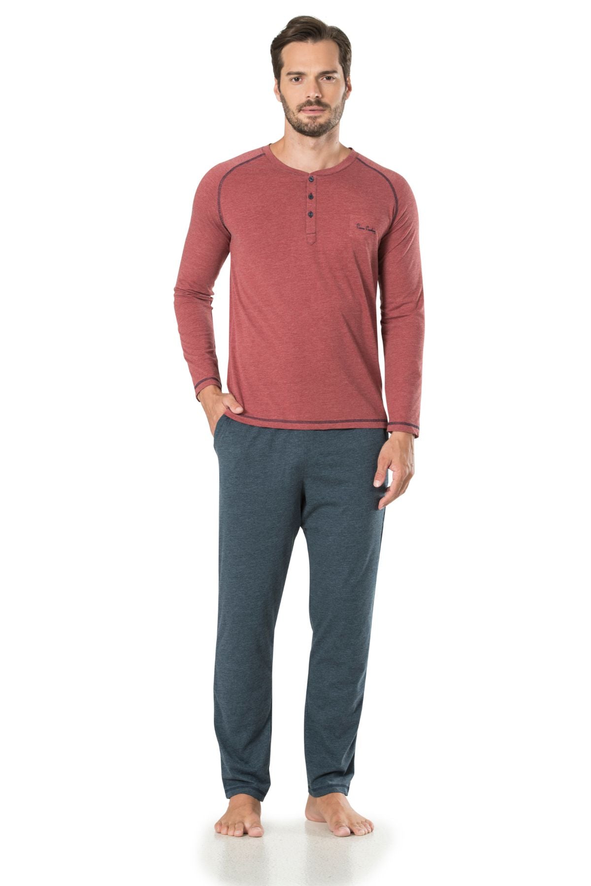 Pierre Cardin Erkek Çeyizlik Pijama Takımı 3 Düğmeli Pamuklu