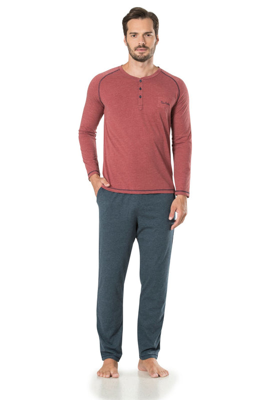 Pierre Cardin Erkek Çeyizlik Pijama Takımı 3 Düğmeli Pamuklu