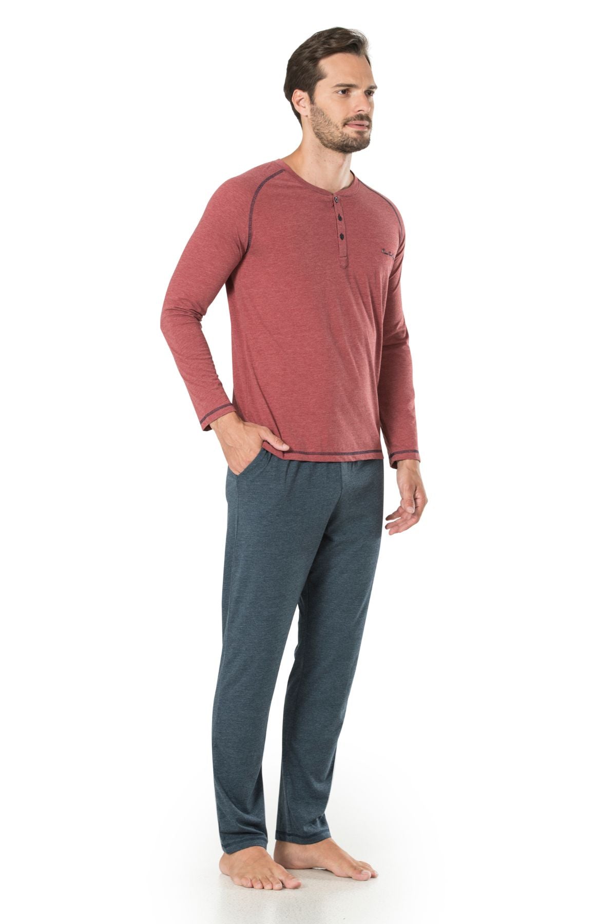 Pierre Cardin Erkek Çeyizlik Pijama Takımı 3 Düğmeli Pamuklu