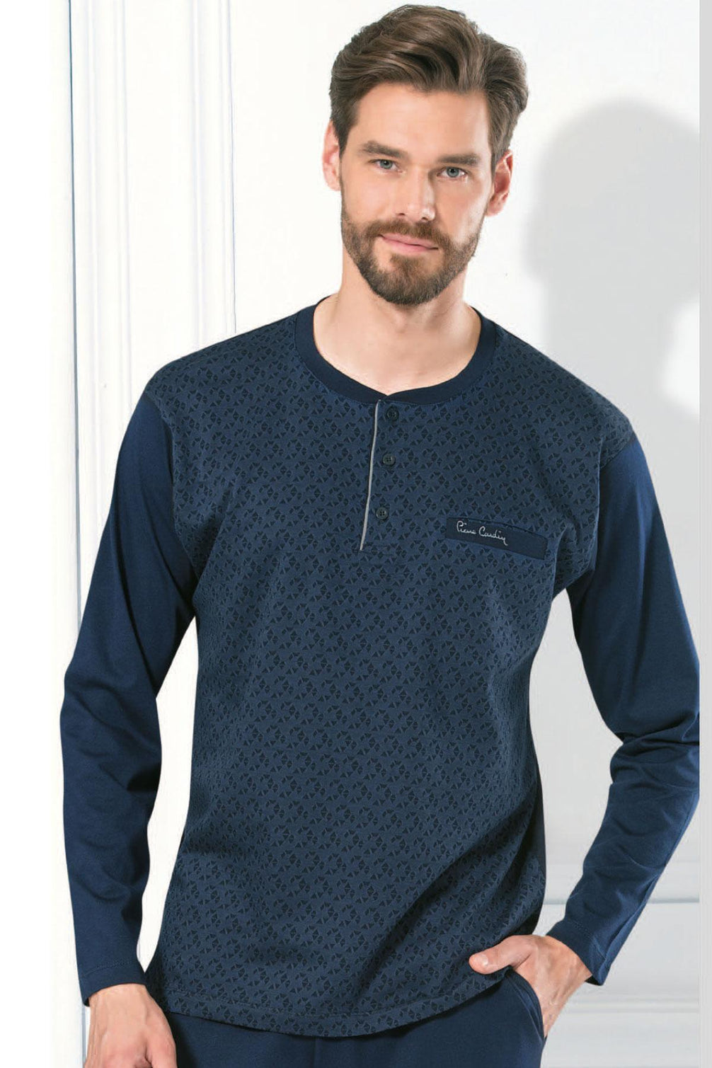 Pierre Cardin Erkek Pijama Takımı Jakarlı Göğüs Cepli