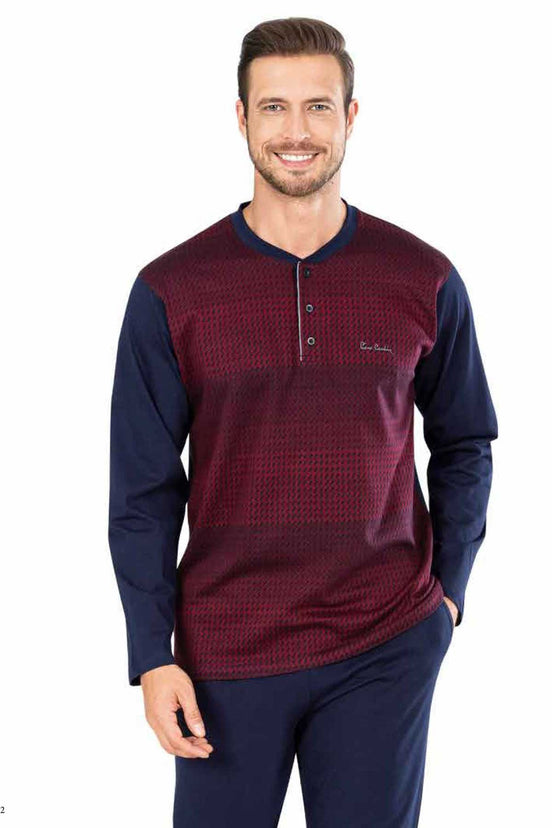 Pierre Cardin Erkek Pijama Takımı Uzun Kollu Jakarlı Yakası Düğmeli