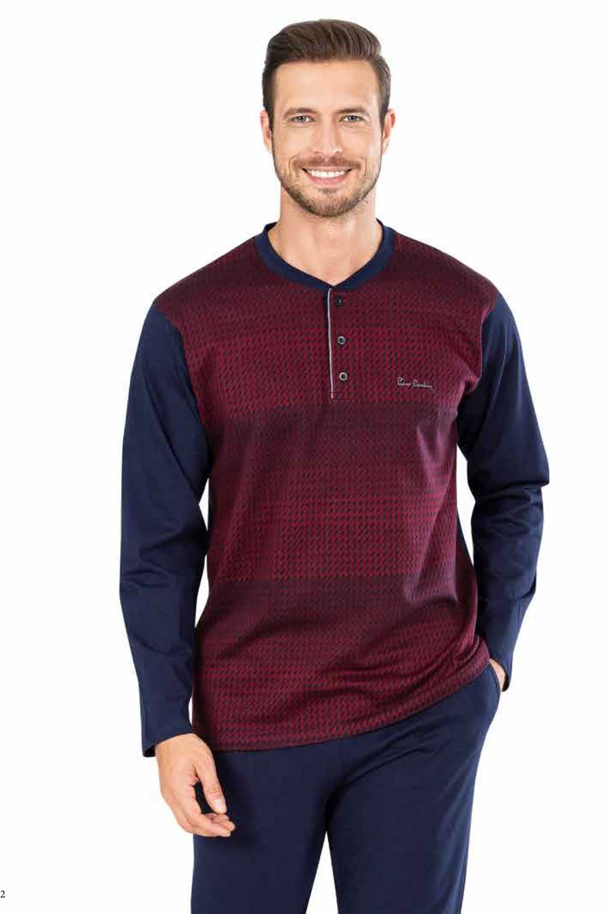 Pierre Cardin Erkek Pijama Takımı Uzun Kollu Jakarlı Yakası Düğmeli