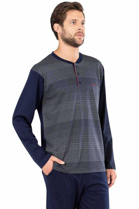 Pierre Cardin Erkek Pijama Takımı Uzun Kollu Jakarlı Yakası Düğmeli