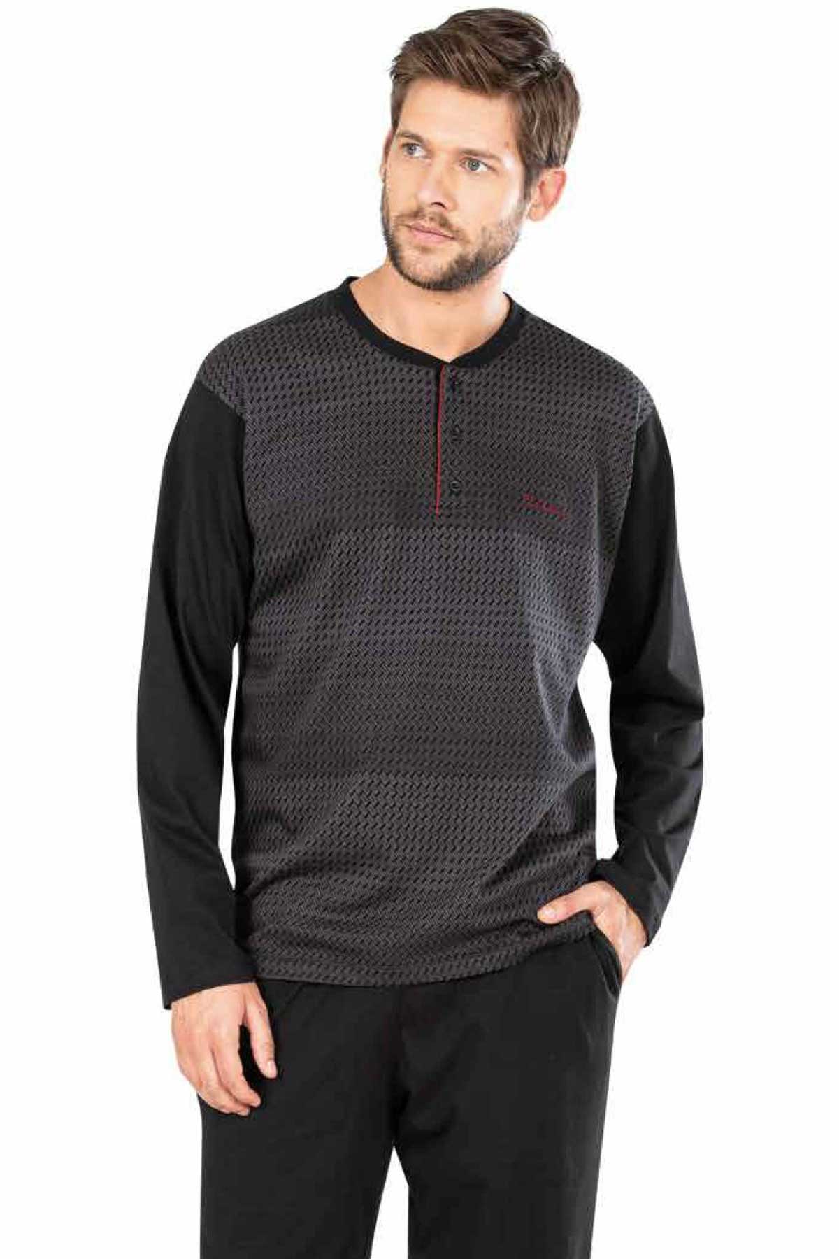 Pierre Cardin Erkek Pijama Takımı Uzun Kollu Jakarlı Yakası Düğmeli