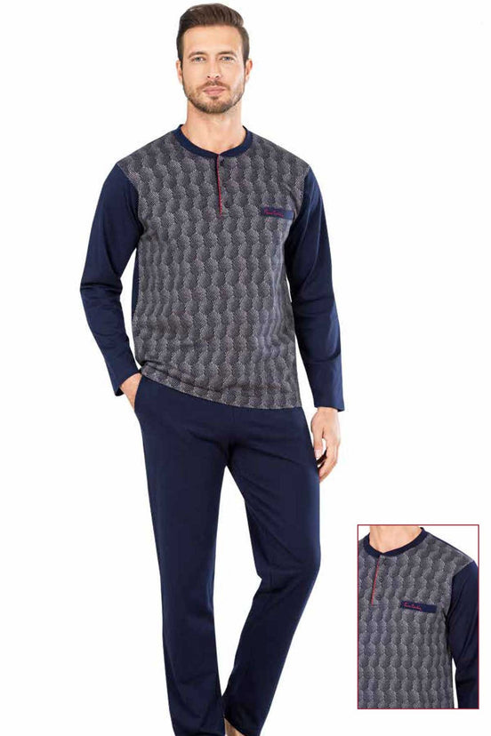 Pierre Cardin Erkek Pijama Takımı Uzun Kollu Jakarlı Yakası Düğmeli