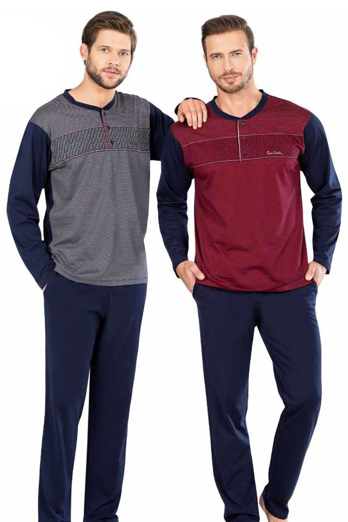 Pierre Cardin Erkek Pijama Takımı Uzun Kollu Jakarlı Yakası Düğmeli