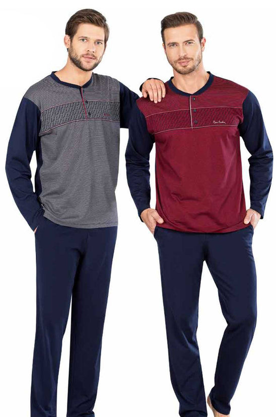 Pierre Cardin Erkek Pijama Takımı Uzun Kollu Jakarlı Yakası Düğmeli