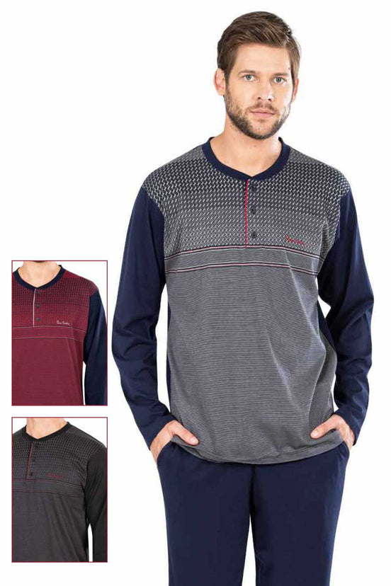 Pierre Cardin Erkek Pijama Takımı Uzun Kollu Jakarlı Yakası Düğmeli