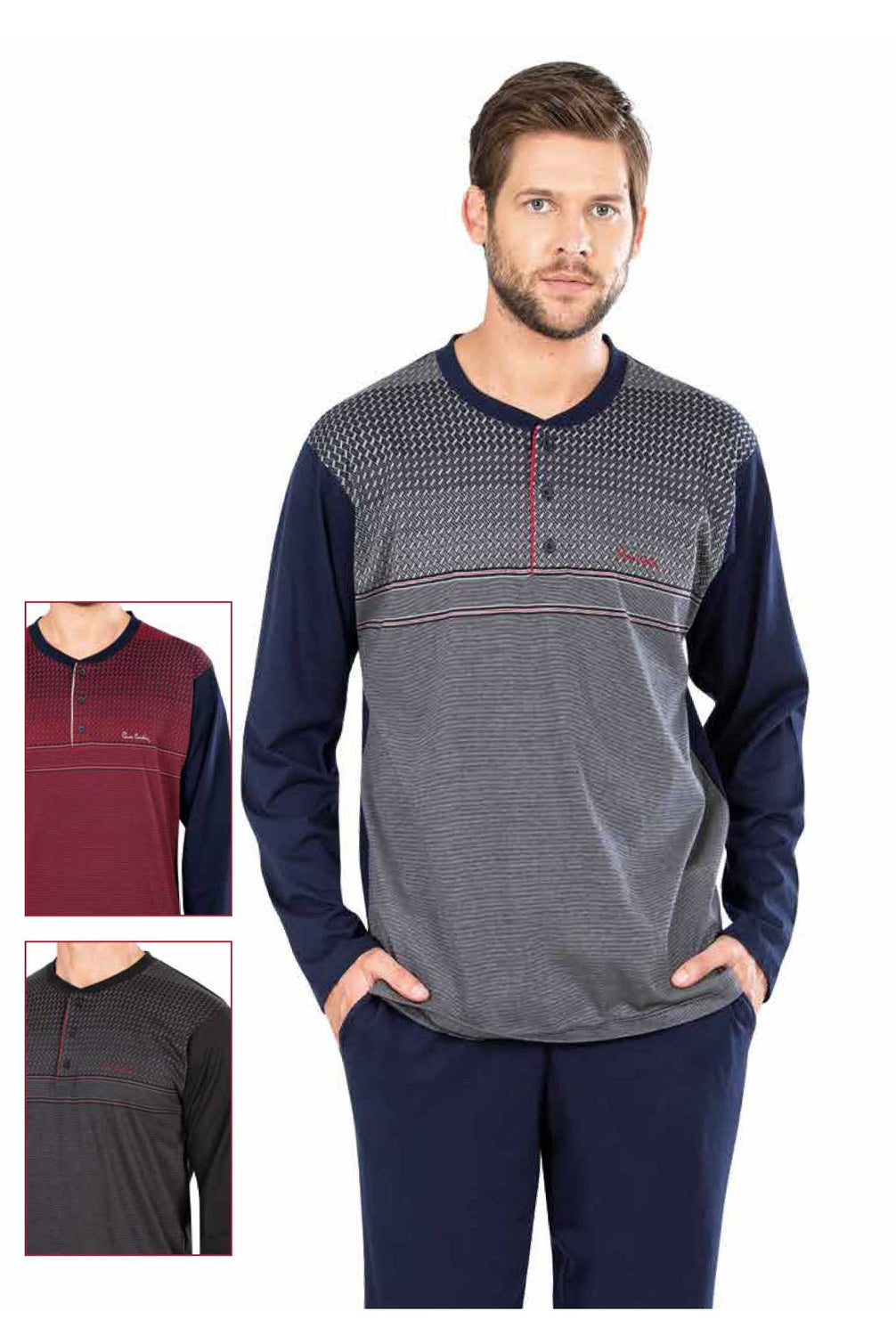 Pierre Cardin Erkek Pijama Takımı Uzun Kollu Jakarlı Yakası Düğmeli