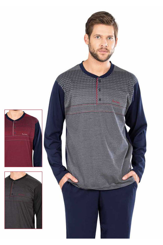 Pierre Cardin Erkek Pijama Takımı Uzun Kollu Jakarlı Yakası Düğmeli