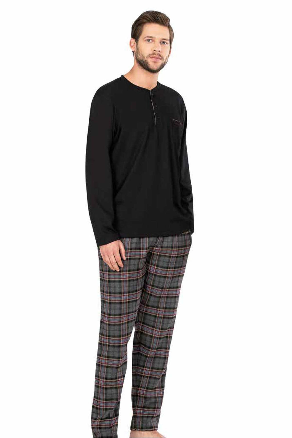 Pierre Cardin Erkek Pijama Takımı Uzun Kollu Penye Alt Ekoseli