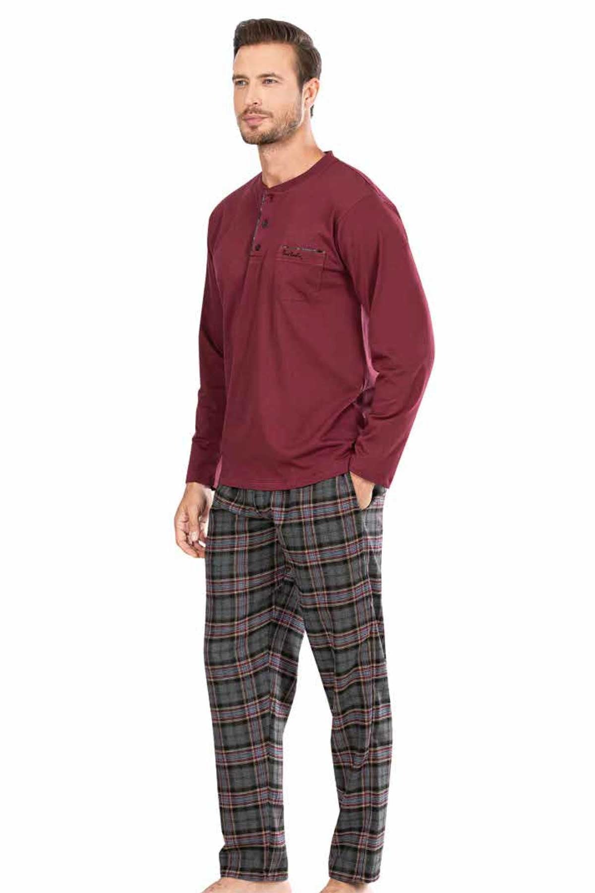 Pierre Cardin Erkek Pijama Takımı Uzun Kollu Penye Alt Ekoseli