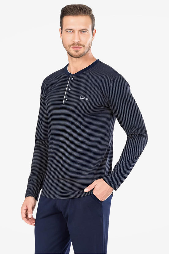 Pierre Cardin Erkek Pijama Takımı Uzun Kollu Penye Yakası Düğmeli