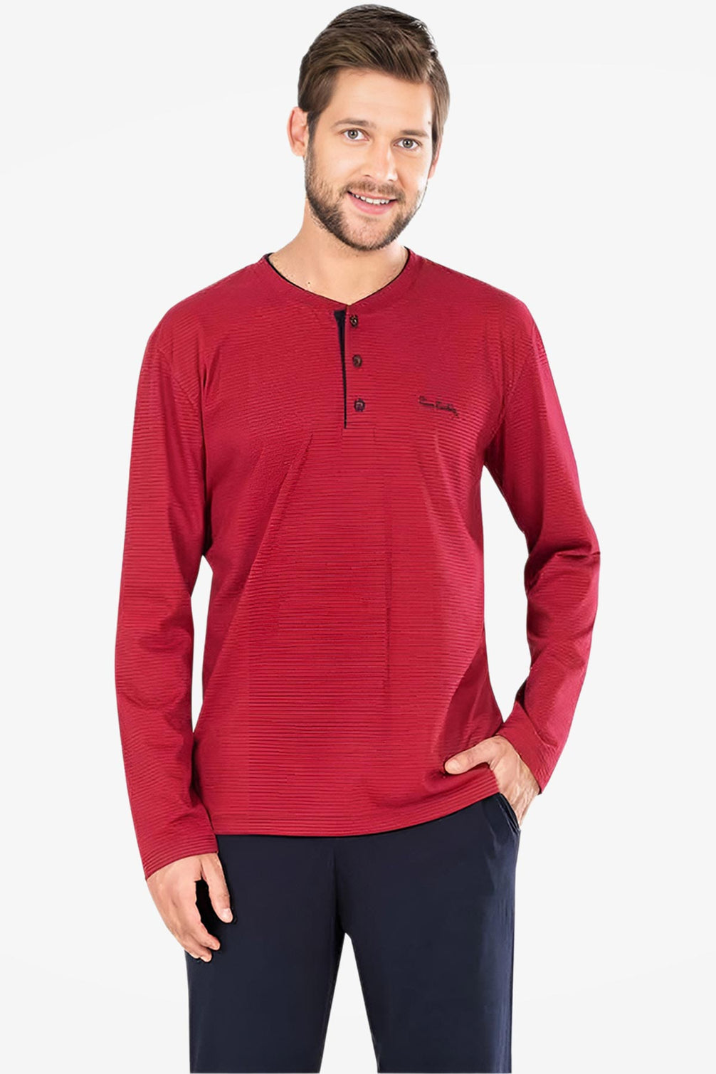Pierre Cardin Erkek Pijama Takımı Uzun Kollu Penye Yakası Düğmeli