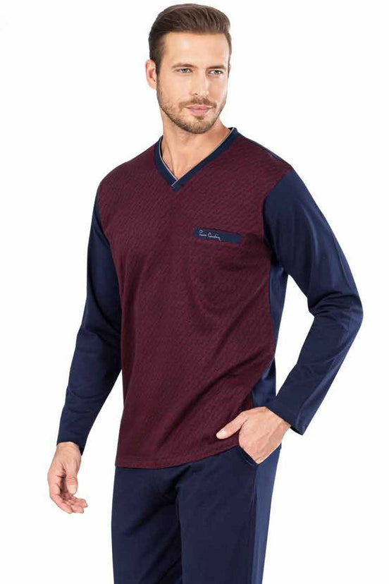 Pierre Cardin Erkek Pijama Takımı Uzun Kollu  V Yaka Jakarlı