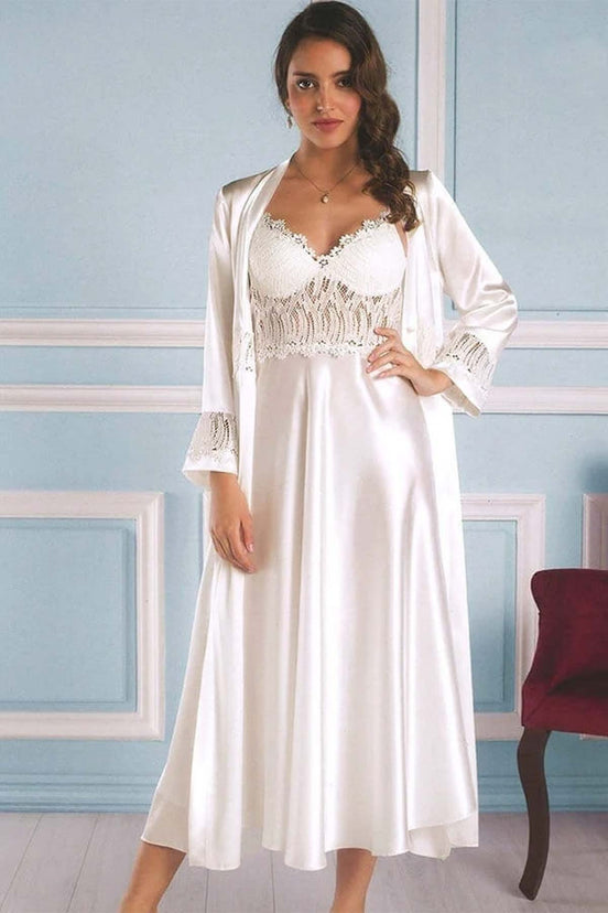 Pierre Cardin Kadın 6'lı Set Çiçek Güpürlü Saten Uzun