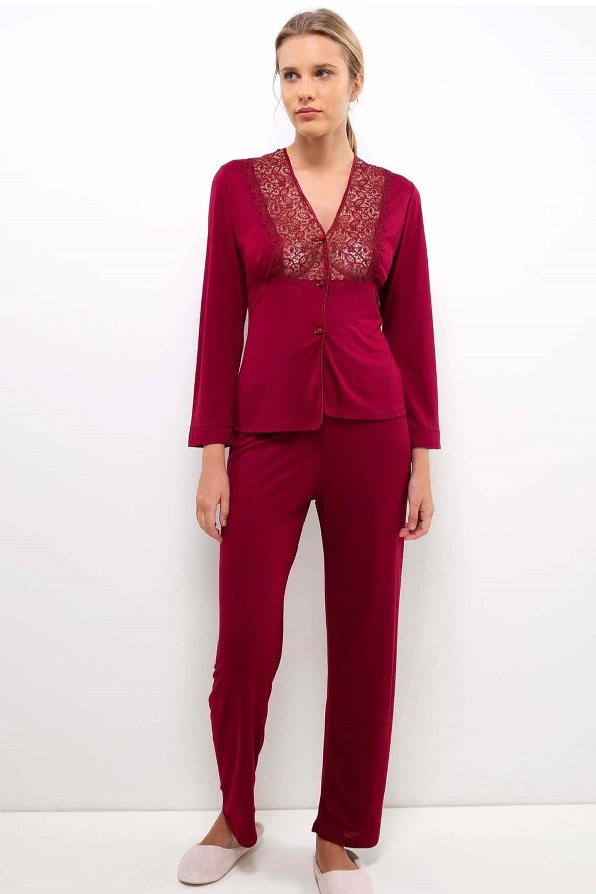 Pierre Cardin Kadın 6'lı Set Güpürlü Penye Uzun