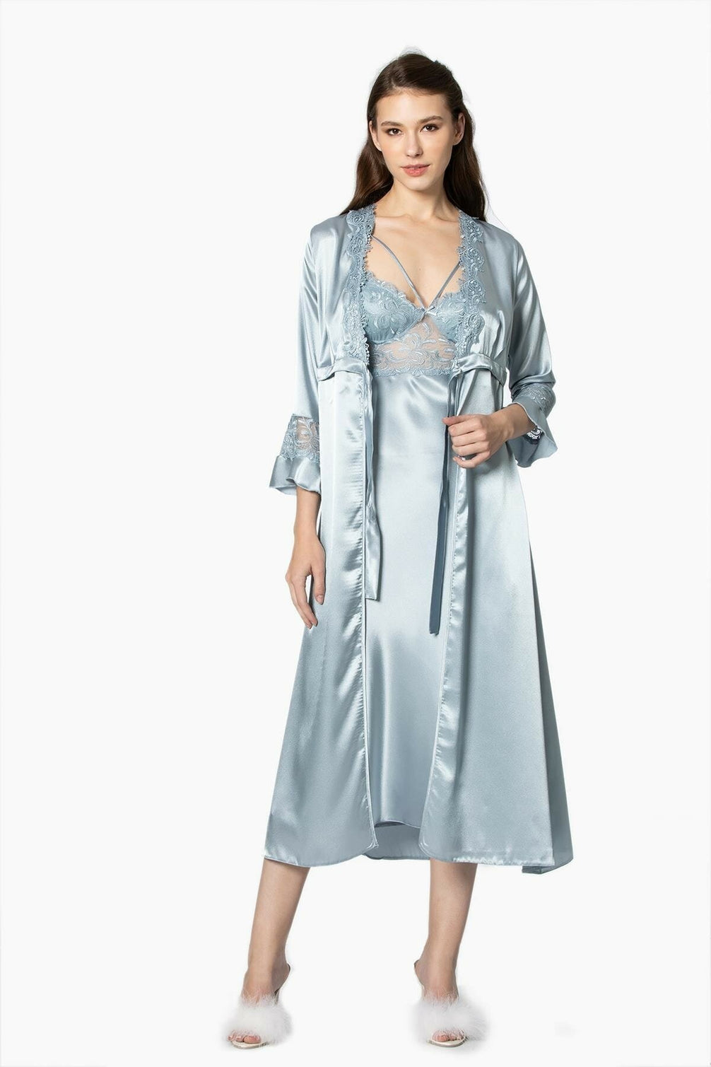 Pierre Cardin Kadın 6'lı Set Güpürlü Saten Uzun