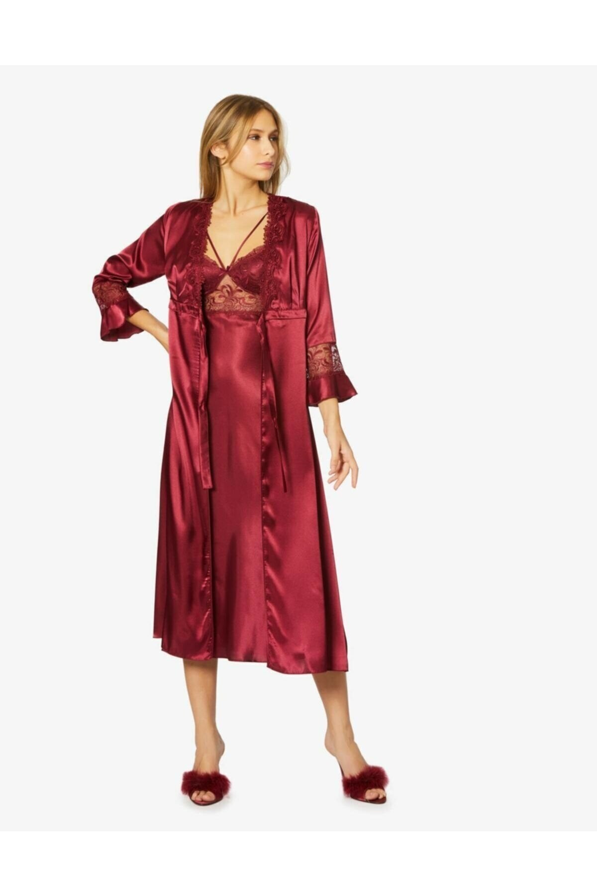 Pierre Cardin Kadın 6'lı Set Güpürlü Saten Uzun
