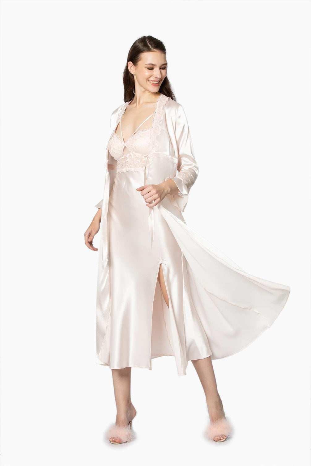 Pierre Cardin Kadın 6'lı Set Güpürlü Saten Uzun