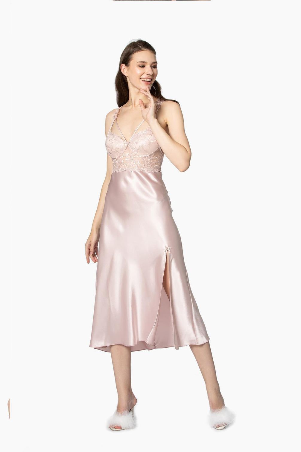 Pierre Cardin Kadın 6'lı Set Güpürlü Saten Uzun