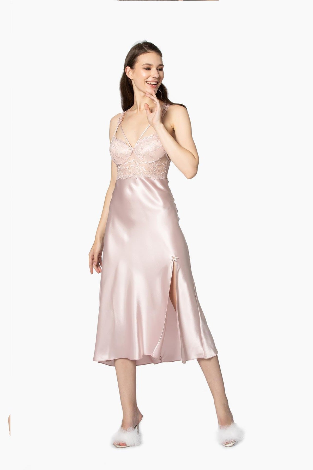 Pierre Cardin Kadın 6'lı Set Güpürlü Saten Uzun