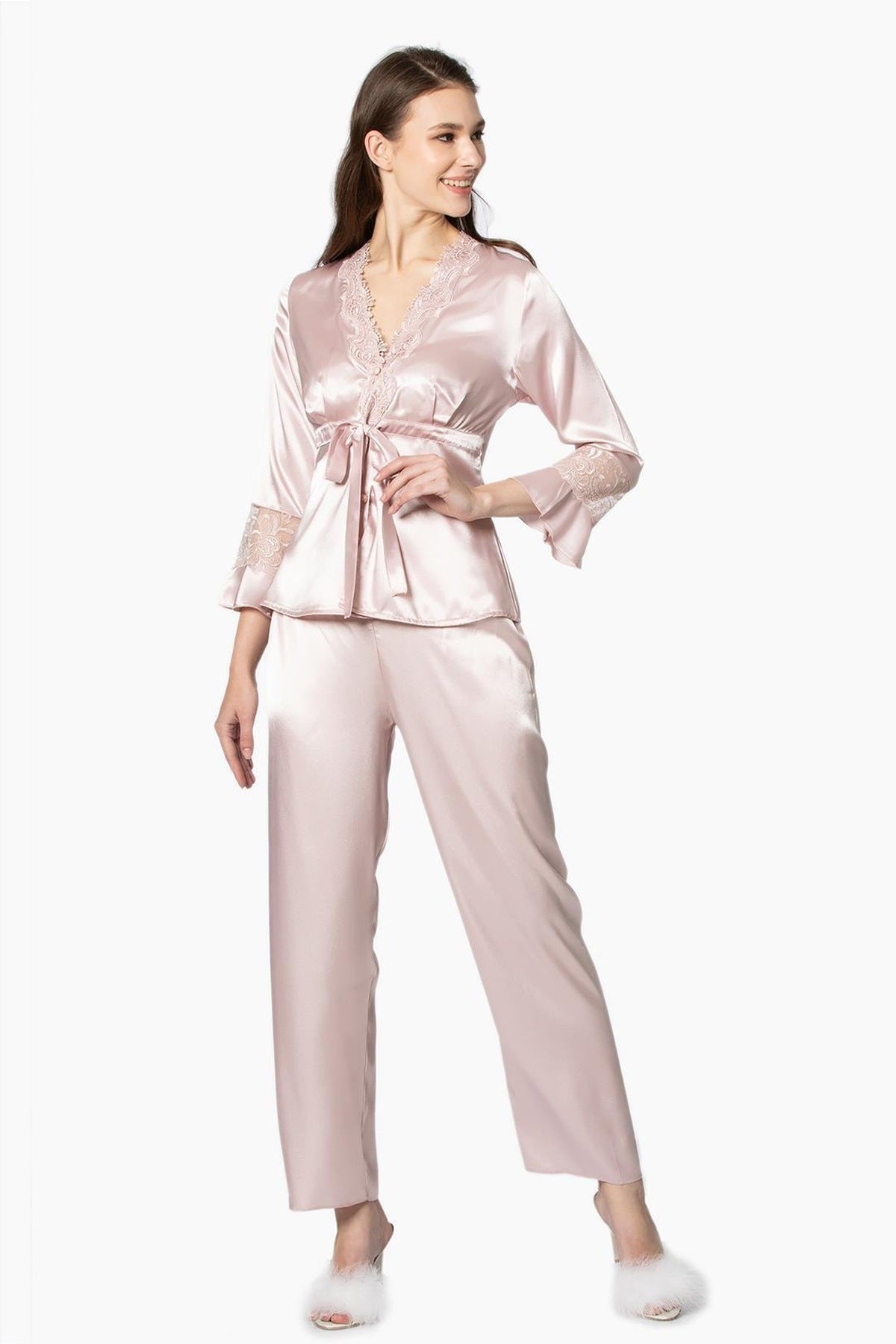 Pierre Cardin Kadın 6'lı Set Güpürlü Saten Uzun