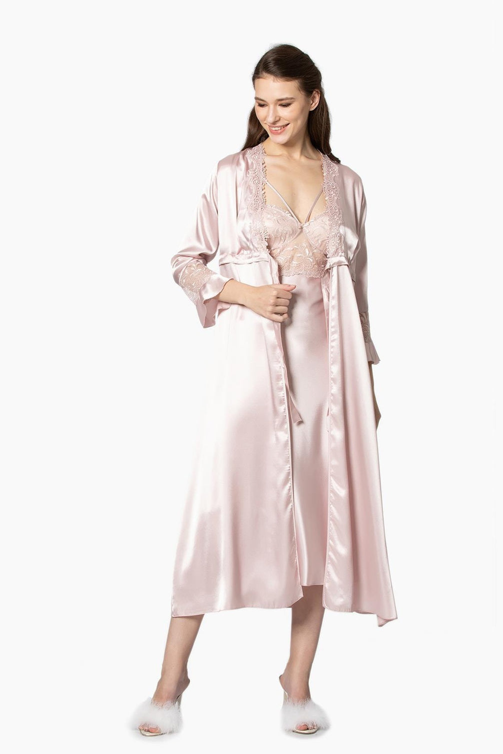 Pierre Cardin Kadın 6'lı Set Güpürlü Saten Uzun