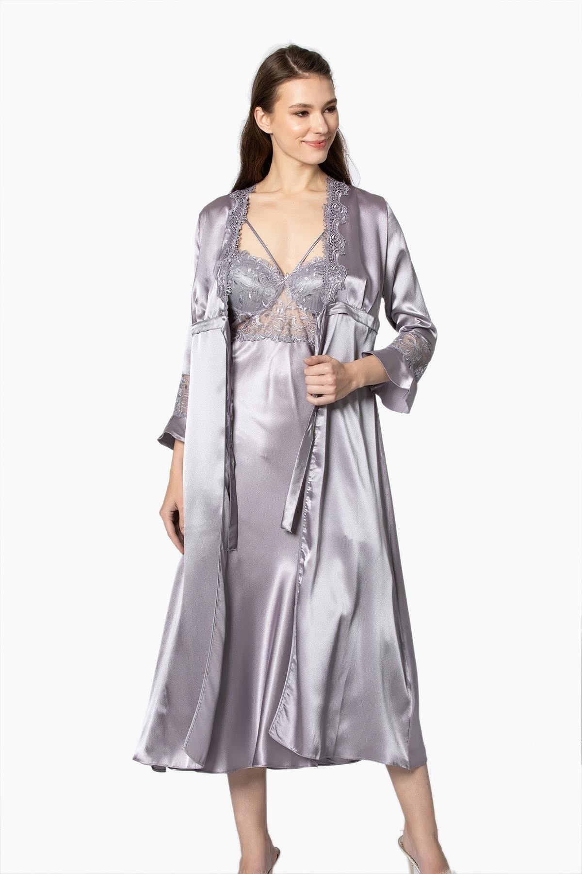 Pierre Cardin Kadın 6'lı Set Güpürlü Saten Uzun