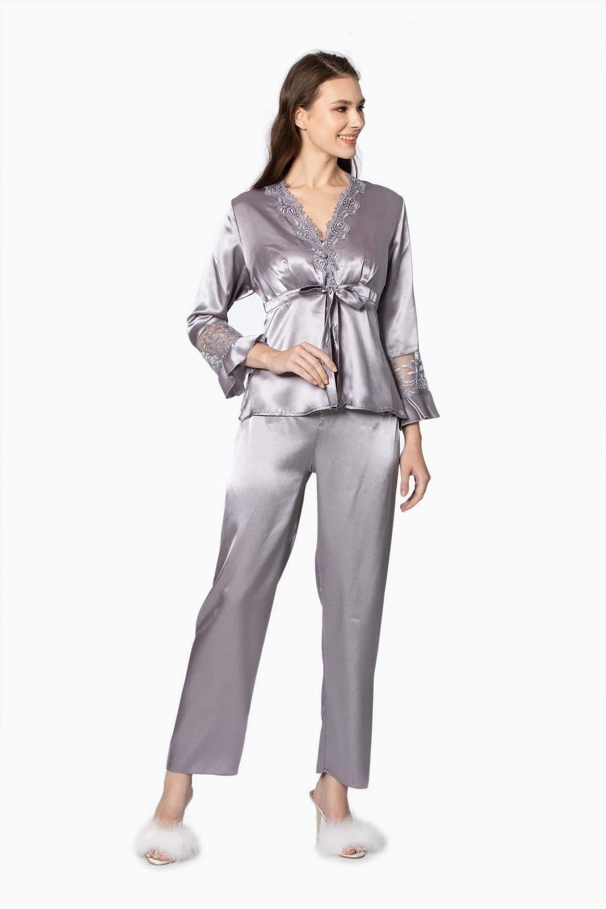 Pierre Cardin Kadın 6'lı Set Güpürlü Saten Uzun